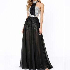 Milano Formals Black & Silver Sequined Halter Neck Romper Dress